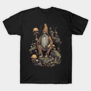 Lord Of The Shrooms - dark gnome fantasy mushroom illustration T-Shirt